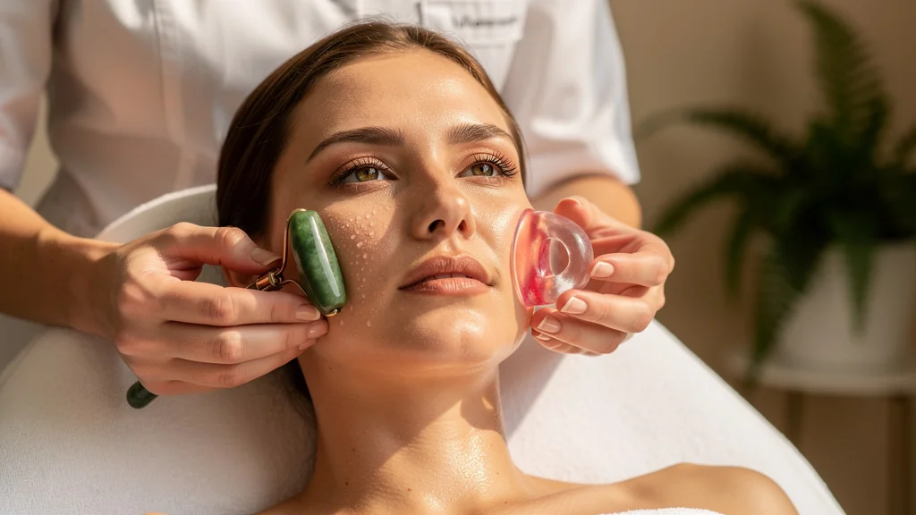 Comparaison réaliste de deux techniques de drainage facial sur huit semaines avec détails peau et outils