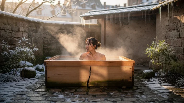 Bain japonais très chaud en hiver à Metz dénouant les épaules sous la vapeur apaisante
