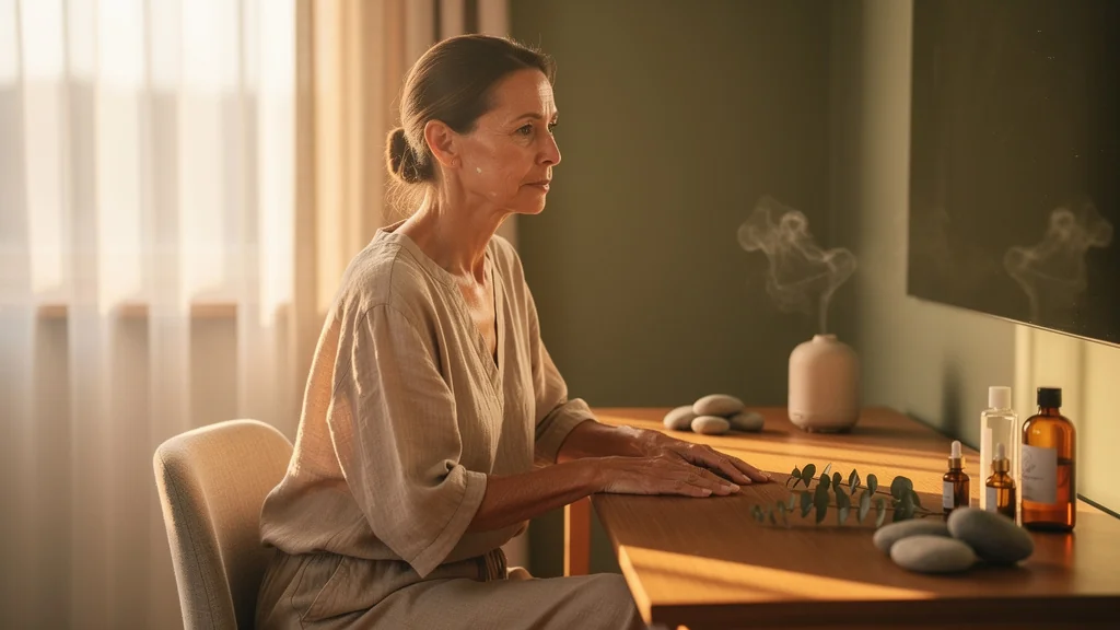 Femme adoptant le réflexe de ralentir avant chaque soin dans une ambiance zen et lumineuse