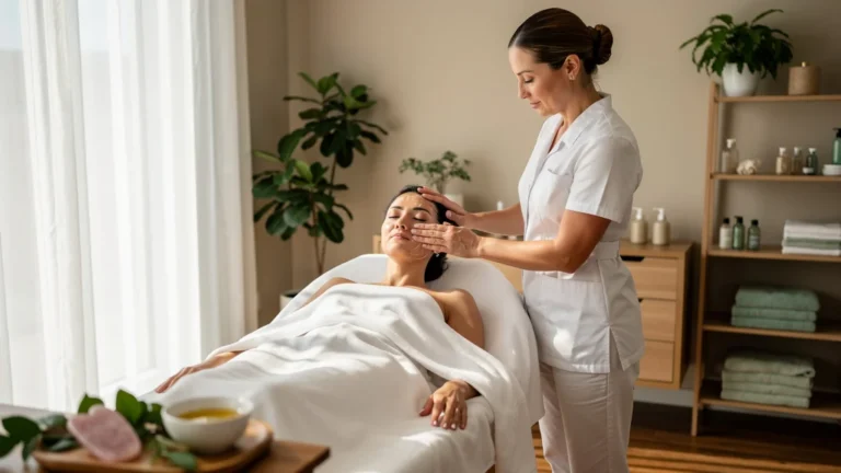 Comparaison Kobido et gua sha pour détendre les traits du visage en spa moderne et lumineux