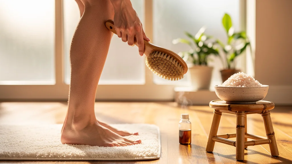 Comparaison brossage à sec et gommage au sel pour améliorer la circulation des jambes