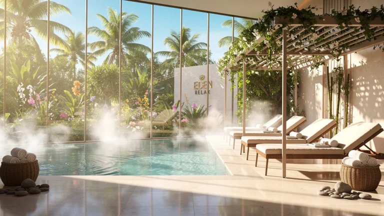 Vue hyper-réaliste d'un spa Eden Relax luxueux et apaisant pour le bien-être et la détente